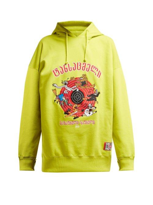 Matchesfashion.com Vetements - Cartoon Embroidered Hooded Jersey Sweatshirt - Womens - Grey