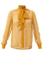 Matchesfashion.com Saint Laurent - Pussy-bow Silk-chiffon Blouse - Womens - Yellow
