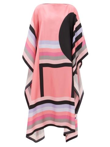 Louisa Parris - The Long Geometric-print Silk-twill Maxi Dress - Womens - Pink Print