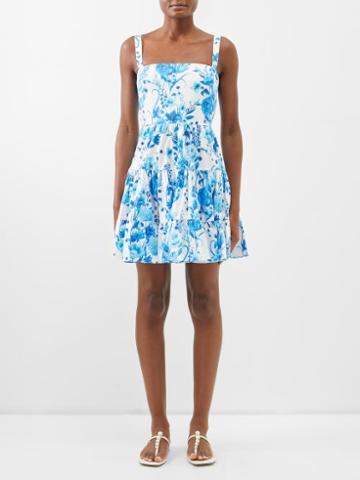 Borgo De Nor - Freddie Floral-print Cotton-voile Mini Dress - Womens - Blue Multi