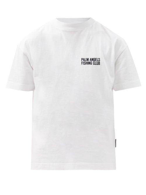 Matchesfashion.com Palm Angels - Logo-embroidered Cotton-jersey T-shirt - Mens - White Multi