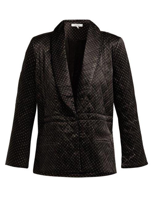 Matchesfashion.com Ganni - Cameron Polka Dot Quilted Satin Blazer - Womens - Black