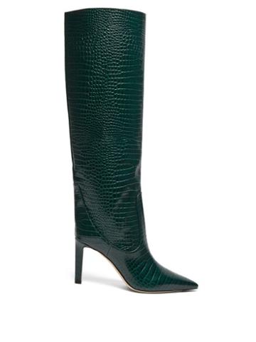 Matchesfashion.com Jimmy Choo - Mavis 85 Crocodile Effect Leather Boots - Womens - Dark Green