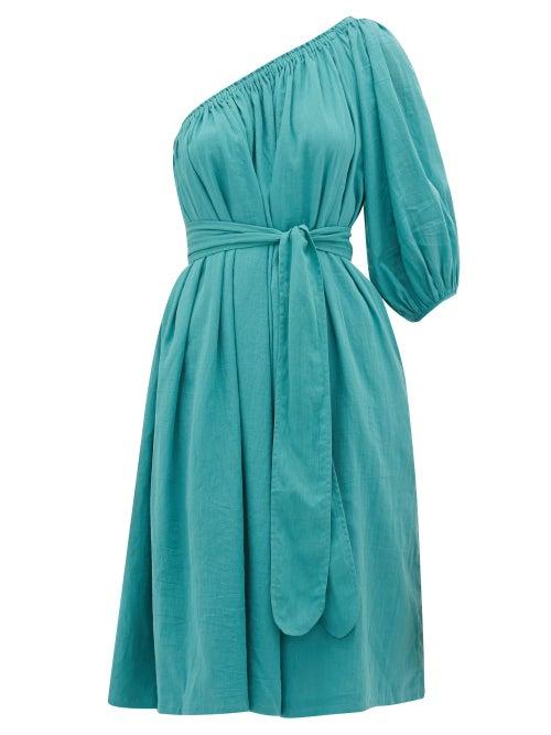 Matchesfashion.com Loup Charmant - Azores One-shoulder Organic-cotton Dress - Womens - Blue