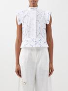 Thierry Colson - Yael Flower-embroidered Cotton Blouse - Womens - White Blue