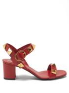 Ladies Shoes Valentino Garavani - Roman Stud Flat Leather Sandals - Womens - Burgundy
