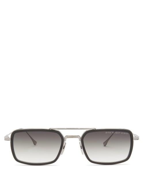 Matchesfashion.com Dita Eyewear - Flight Eight Rectangular Metal Sunglasses - Mens - Black