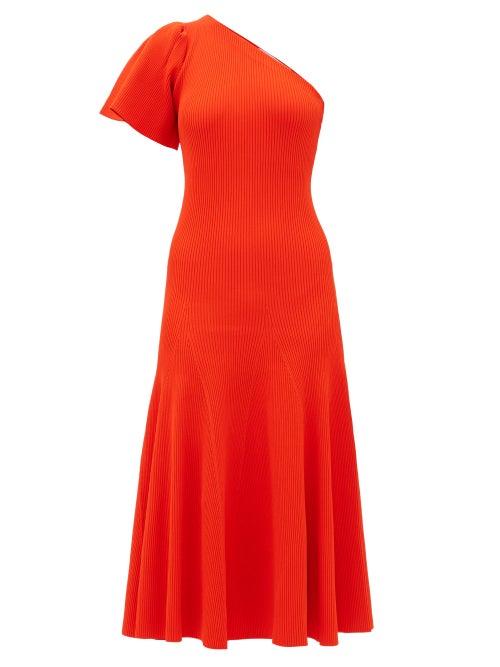Matchesfashion.com Carolina Herrera - One-sleeve Ribbed Midi Dress - Womens - Red