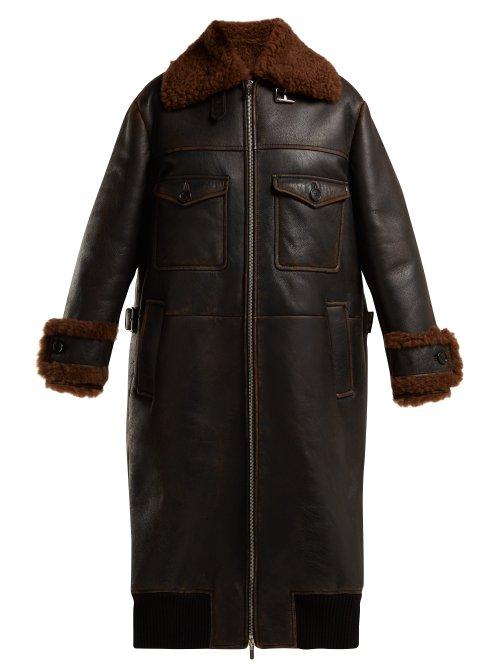 Matchesfashion.com Miu Miu - Patch Pocket Long Shearling Coat - Womens - Black Brown