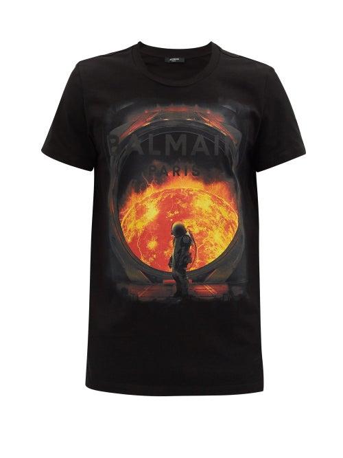 Matchesfashion.com Balmain - Astronaut-print Cotton-jersey T-shirt - Mens - Black