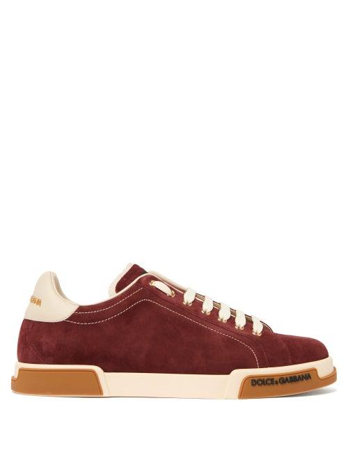Matchesfashion.com Dolce & Gabbana - Portofino Leather Trimmed Suede Trainers - Mens - Burgundy