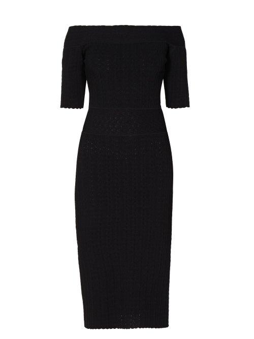 Matchesfashion.com Altuzarra - Stansfield Off The Shoulder Knitted Midi Dress - Womens - Black