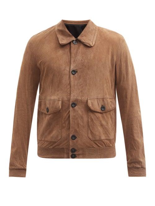 Matchesfashion.com Giorgio Armani - Flap-pocket Suede Jacket - Mens - Beige