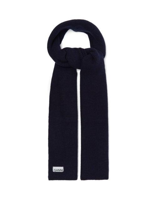 Matchesfashion.com Ganni - Ribbed Wool-blend Scarf - Womens - Navy