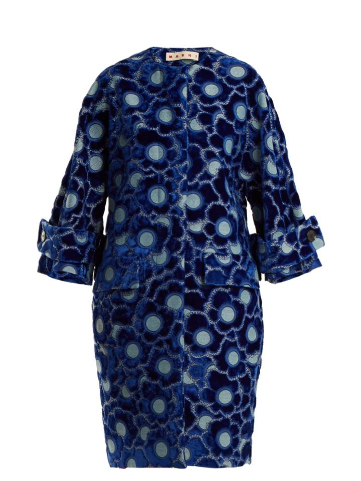Marni Coral-jacquard High-neck Velvet Coat