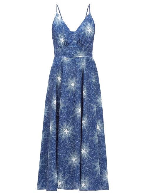 Matchesfashion.com Paco Rabanne - Crystal-button Star-print Crepe Dress - Womens - Blue