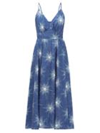 Matchesfashion.com Paco Rabanne - Crystal-button Star-print Crepe Dress - Womens - Blue