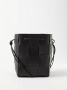 Bottega Veneta - Cassette Small Intrecciato Leather Bucket Bag - Womens - Black