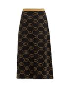 Matchesfashion.com Gucci - Gg Jacquard Knit Wool Blend Midi Skirt - Womens - Black Gold