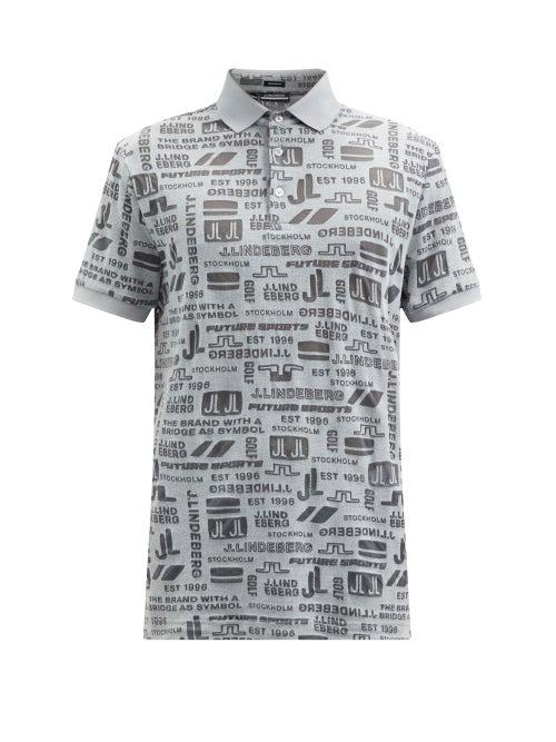 Matchesfashion.com J.lindeberg - Kv Logo-jacquard Cotton-blend Polo Shirt - Mens - Grey