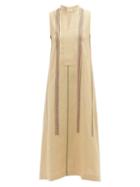 Matchesfashion.com Zeus + Dione - Leuki Sleeveless Striped Linen Midi Dress - Womens - Beige