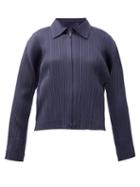 Matchesfashion.com Pleats Please Issey Miyake - Monthy Colours Collared Tech-pleated Jacket - Womens - Navy