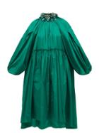 Matchesfashion.com Biyan - Aghea Crystal-collar Taffeta Dress - Womens - Green