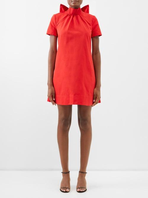 Staud - Ilana Bow-neck Moir Mini Dress - Womens - Red