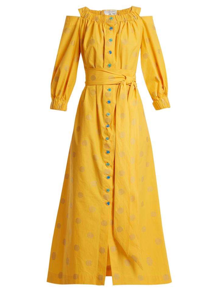 Carolina Herrera Elasticated Neck Spot-print Cotton Dress