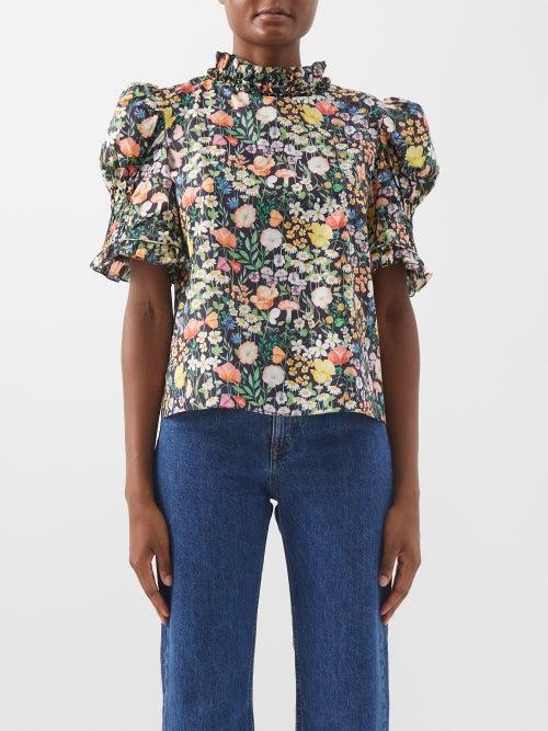 Horror Vacui - Julietta Floral-print Cotton-poplin Blouse - Womens - Black Multi