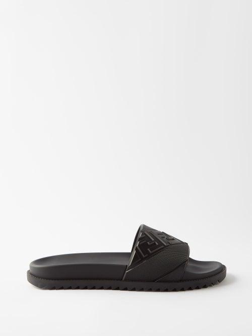 Fendi - Ff-logo Embossed Rubber Slides - Mens - Black