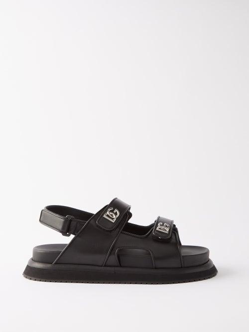 Dolce & Gabbana - Logo-plaque Leather Sandals - Mens - Black
