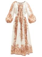 Zimmermann - Moonshine Floral-print Voile Midi Dress - Womens - Brown Print