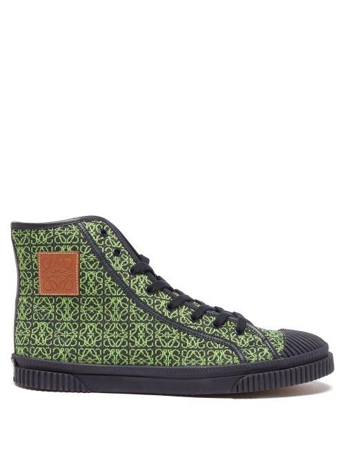 Loewe - Anagram-jacquard High-top Canvas Trainers - Mens - Green