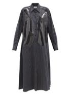 Matchesfashion.com Mm6 Maison Margiela - Vinyl-overlay Pinstriped Cotton Shirtdress - Womens - Black