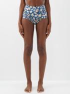 Marysia - Santa Monica Shell-print High-rise Bikini Briefs - Womens - Navy Print