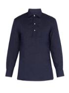 Matchesfashion.com Frescobol Carioca - Point Collar Half Button Shirt - Mens - Dark Navy