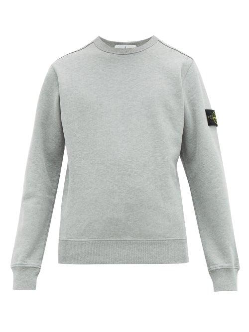 Matchesfashion.com Stone Island - Logo Patch Fleece Backed Cotton Sweatshirt - Mens - Light Grey