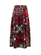 Matchesfashion.com Redvalentino - Floral And Bird Print Cotton Maxi Skirt - Womens - Black Multi