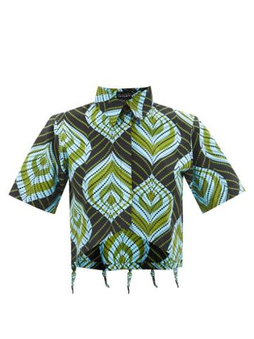 Ladies Rtw Lisa Folawiyo - The Akira Ankara-print Cotton Crop Shirt - Womens - Blue Multi