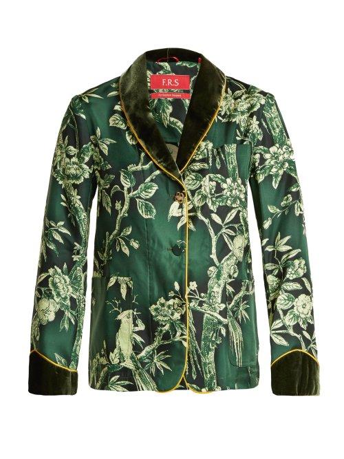 Matchesfashion.com F.r.s - For Restless Sleepers - Persefone Velvet Trimmed Silk Twill Pyjama Shirt - Womens - Green Print