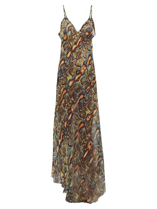 Matchesfashion.com Raey - Dip Hem Snake Print Sheer Silk Slip Dress - Womens - Multi