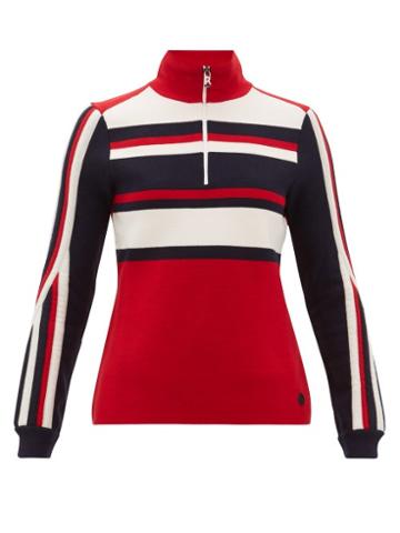 Matchesfashion.com Bogner - Dafne Striped Zipped Wool Blend Sweater - Womens - Red