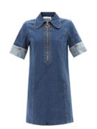 See By Chlo - Striped-denim A-line Mini Dress - Womens - Mid Denim