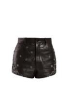 Matchesfashion.com Saint Laurent - High Rise Embroidered Leather Shorts - Womens - Black Silver