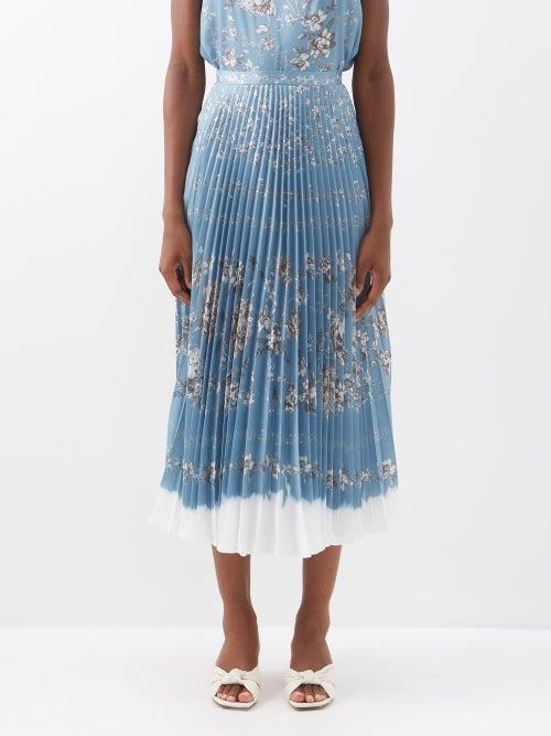 Erdem - Nesrine Penrose Floral-print Pliss Midi Skirt - Womens - Blue Multi