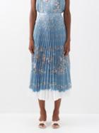 Erdem - Nesrine Penrose Floral-print Pliss Midi Skirt - Womens - Blue Multi