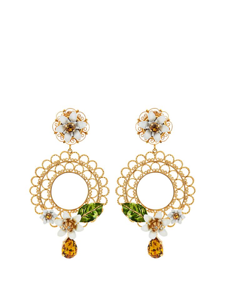 Dolce & Gabbana Daisy Embellished Hoop Earrings
