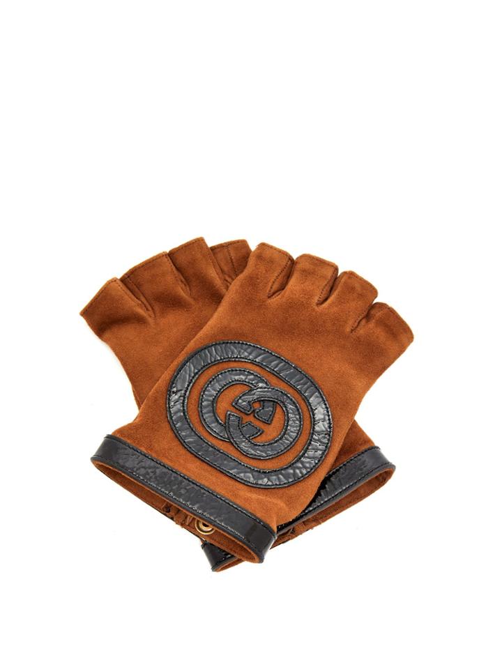 Gucci Suede And Leather Fingerless Gloves