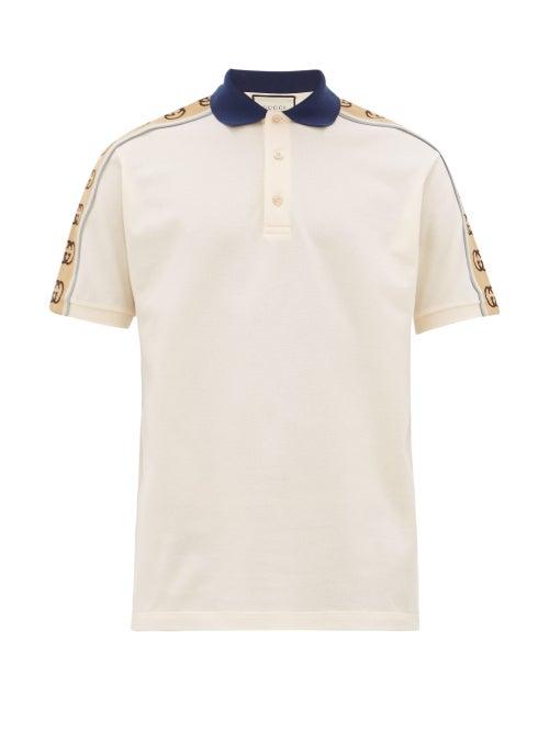 Matchesfashion.com Gucci - Logo-tape Stretch-cotton Piqu Polo Shirt - Mens - Beige Multi